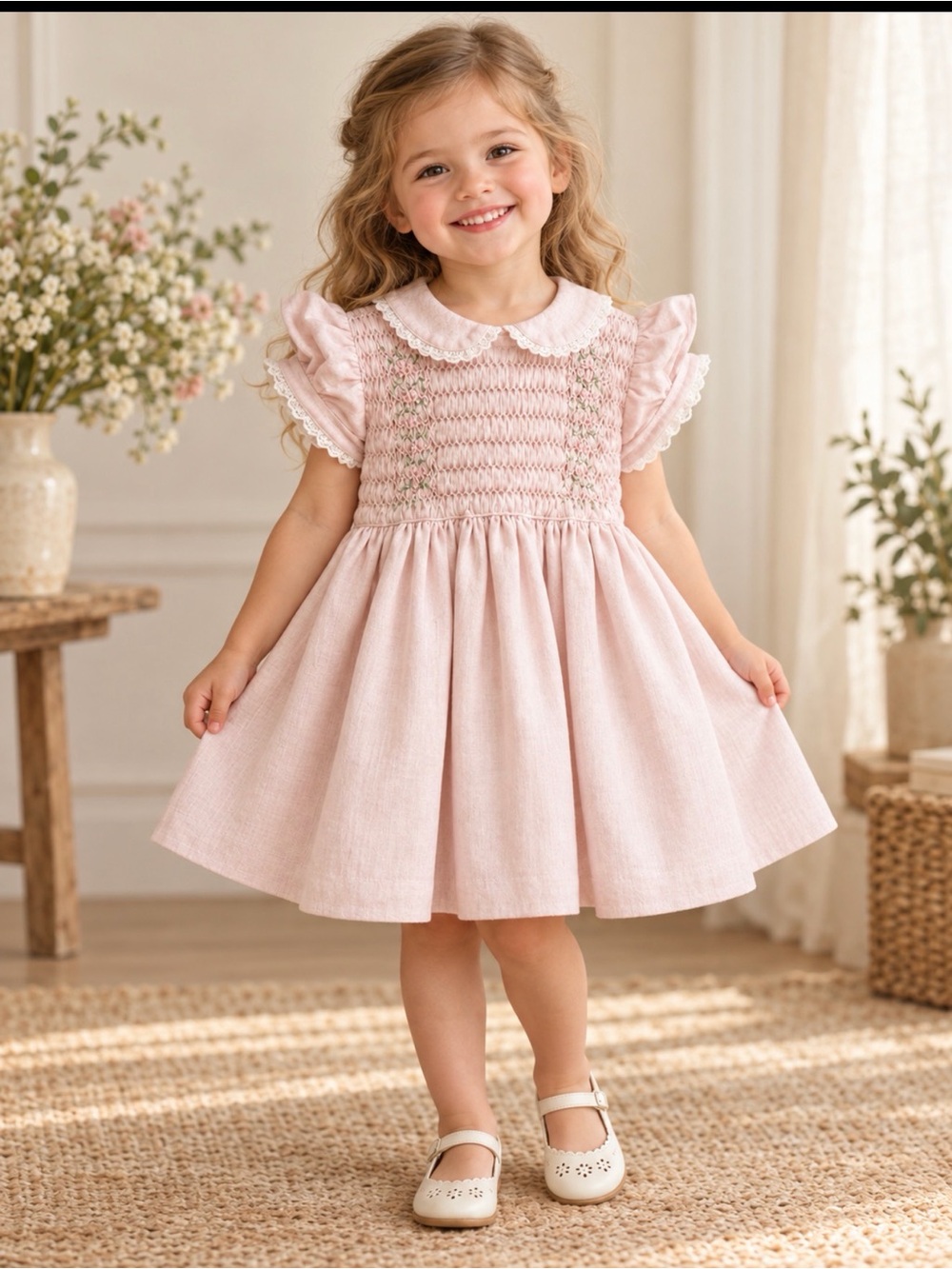 PolyFinders size T1 hand smocked pink dress